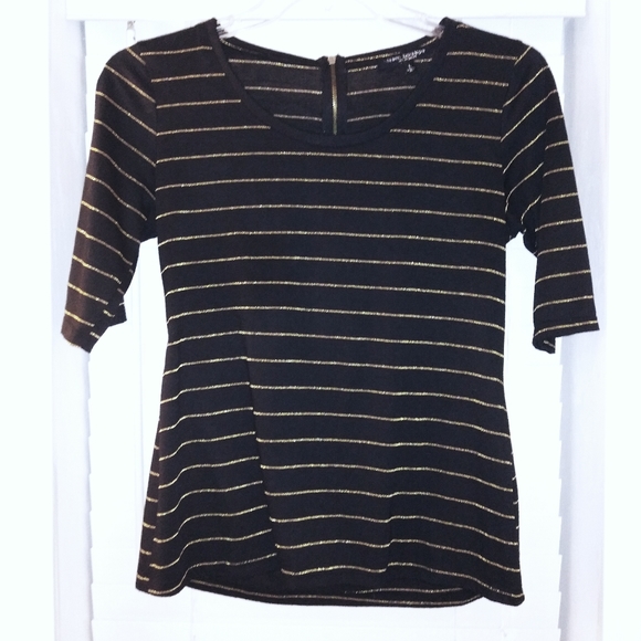 Green Envelope Los Angeles Black with Golden Stripes Zip Up Blouse - Picture 5 of 5